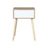 Side Table with 1 Drawer and Rubber Wood Legs;  Mid-Century Modern Storage Cabinet for Bedroom Living Room Furniture;  White with solid wood color