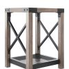 Farmhouse Wood Side Table; Nightstand with Mesh Shelf; 2-Tier End Table; X-Design Side Night Stand Storage Shelf for Living Room Bedroom; Grey