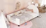 Twin Size Upholstered Daybed with Carton Ears Shaped Headboard; White