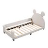 Twin Size Upholstered Daybed with Carton Ears Shaped Headboard; White