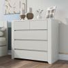 Off White Simple Style Manufacture Wood Chest with Gray Wood Grain Sticker Surfaces Five Drawers Large Storage Space for Living Room Bedroom Guest Roo