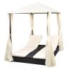 vidaXL Double Sun Lounger with Curtains Poly Rattan Black