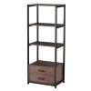 Home Office 4-Tier Bookshelf; Simple Industrial Bookcase Standing Shelf Unit Storage Organizer with 4 Open Storage Shelves and Two Drawers; Brown