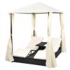 vidaXL Double Sun Lounger with Curtains Poly Rattan Black