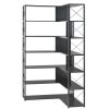 7-Tier Bookcase Home Office Bookshelf; L-Shaped Corner Bookcase with Metal Frame; Industrial Style Shelf with Open Storage; MDF Board