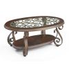 Coffee Table with Glass Table Top and Powder Coat Finish Metal Legs; Dark Brown (52.5"X28.5"X19.5")