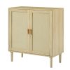 Mid-Century 2-Door Accent Chest;  Wood Storage Cabinet with Shelf and Fabric Covered Panels