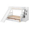 Twin over Full Bunk Bed with Drawers; Storage and Slide; Multifunction; White