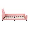 Twin Size Upholstered Daybed with Carton Ears Shaped Headboard; Pink