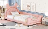 Twin Size Upholstered Daybed with Carton Ears Shaped Headboard; Pink