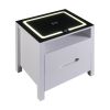 Multifunctional Storage Nightstand with 2 Drawers and an open shelf; Wireless Charging with adjustable LED; White