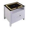 Multifunctional Storage Nightstand with 2 Drawers and an open shelf; Wireless Charging with adjustable LED; White