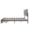 Queen Size Storage Bed Velvet Upholstered Platform Bed with a Big Drawer - Grey