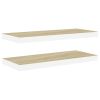 vidaXL Floating Wall Shelves 2 pcs Oak and White 23.6"x9.3"x1.5" MDF