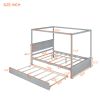 Wood Canopy Bed with Trundle Bed ; Full Size Canopy Platform bed With Support Slats .No Box Spring Needed; Brushed Gray