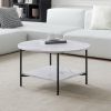 Modern Round coffee table with storage; Black metal frame with marble color top-31.5"