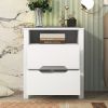 Multifunctional Storage Nightstand with 2 Drawers and an open shelf; Wireless Charging with adjustable LED; White