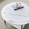 Modern Round coffee table with storage; Black metal frame with marble color top-31.5"