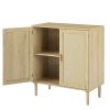 Mid-Century 2-Door Accent Chest;  Wood Storage Cabinet with Shelf and Fabric Covered Panels