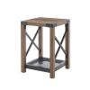 Farmhouse Wood Side Table; Nightstand with Mesh Shelf; 2-Tier End Table; X-Design Side Night Stand Storage Shelf for Living Room Bedroom; Brown