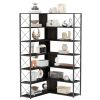 7-Tier Bookcase Home Office Bookshelf; L-Shaped Corner Bookcase with Metal Frame; Industrial Style Shelf with Open Storage; MDF Board