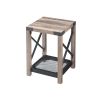 Farmhouse Wood Side Table; Nightstand with Mesh Shelf; 2-Tier End Table; X-Design Side Night Stand Storage Shelf for Living Room Bedroom; Grey