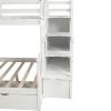 Twin over Full Bunk Bed with Drawers; Storage and Slide; Multifunction; White