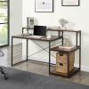 Home Office Computer Desk with Storage Shelves and Monitor Stand Riser Shelf Study Writing Desk Computer Table