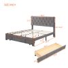 Queen Size Storage Bed Velvet Upholstered Platform Bed with a Big Drawer - Grey