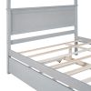 Wood Canopy Bed with Trundle Bed ; Full Size Canopy Platform bed With Support Slats .No Box Spring Needed; Brushed Gray