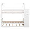 Multifunctional Twin over Twin House Bunk Bed with Staircase and Storage Space; White