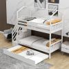 Multifunctional Twin over Twin House Bunk Bed with Staircase and Storage Space; White