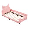 Twin Size Upholstered Daybed with Carton Ears Shaped Headboard; Pink