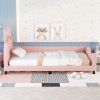 Twin Size Upholstered Daybed with Carton Ears Shaped Headboard; Pink