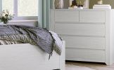 Off White Simple Style Manufacture Wood Chest with Gray Wood Grain Sticker Surfaces Five Drawers Large Storage Space for Living Room Bedroom Guest Roo