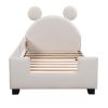 Twin Size Upholstered Daybed with Carton Ears Shaped Headboard; White