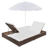 vidaXL Patio Lounge Bed with Umbrella Poly Rattan Brown