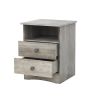 Farmhouse Nightstand with 2 Drawers and Open Shelf; Grey Oak Bedside Table with Storage & Sturdy Base; Wooden Night Stand End Table Sofa-Side Accent T