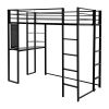 Twin Size Loft Bed with Desk and Shelves; Metal Loft Bed with 2 Built-in Ladders; Full-length Guardrail; Hold up to 200lbs; Noise Free; 79.53"L x 42.1