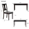 Classic Dining Set Wooden Table and 4 Chairs with Bench for Kitchen Dining Room, Espresso (Set of 6)