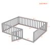 Queen Size Wood Floor Bed Frame with Fence and Door; Gray(OLD SKU:WF289663AAE)