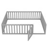 Queen Size Wood Floor Bed Frame with Fence and Door; Gray(OLD SKU:WF289663AAE)