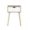 Side Table with 1 Drawer and Rubber Wood Legs;  Mid-Century Modern Storage Cabinet for Bedroom Living Room Furniture;  White with solid wood color