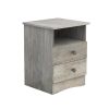 Farmhouse Nightstand with 2 Drawers and Open Shelf; Grey Oak Bedside Table with Storage & Sturdy Base; Wooden Night Stand End Table Sofa-Side Accent T