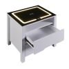 Multifunctional Storage Nightstand with 2 Drawers and an open shelf; Wireless Charging with adjustable LED; White