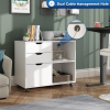 3-Drawer Wood File Cabinet; Mobile Lateral Filing Cabinet; Printer Stand with Open Storage Shelves for Home Office; White