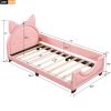 Twin Size Upholstered Daybed with Carton Ears Shaped Headboard; Pink