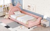 Twin Size Upholstered Daybed with Carton Ears Shaped Headboard; Pink