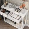 White Console Table with 2 Drawers Modern Wood Entryway Couch Sofa Table with Storage Shelf Narrow Long Hallway Foyer Table for Living Room