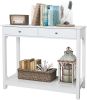 White Console Table with 2 Drawers Modern Wood Entryway Couch Sofa Table with Storage Shelf Narrow Long Hallway Foyer Table for Living Room